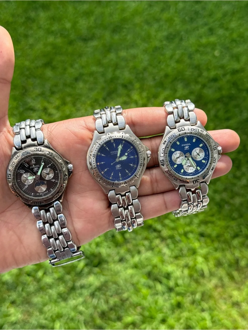 Fossil vintage three blue watch lot
